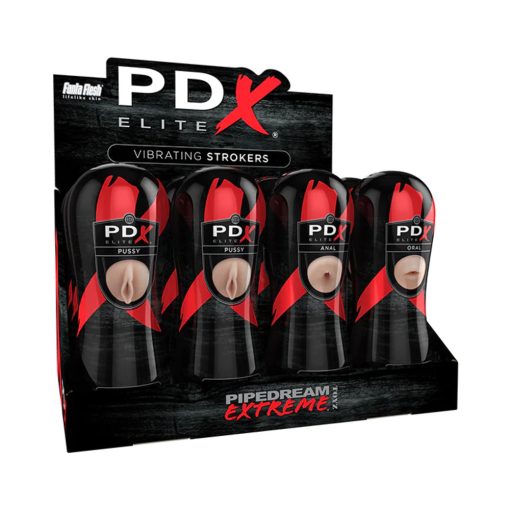 Pdx Elite Vibrating Stroker Display 12-Pack (Pussy