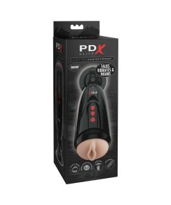 Pdx Elite Dirty Talk Rechargeable Vibrating Starter Stroker With Hands-Free Suction Cup Beige/Black