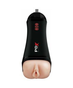 Pdx Elite Talk-Back Rechargeable Vibrating Super Stroker With Hands-Free Suction Cup Beige/Black