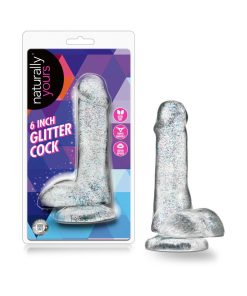 Naturally Yours 6 In. Glitter Cock Realistic Dildo With Balls Sparkling Clear