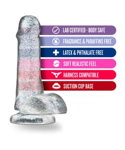 Naturally Yours 6 In. Glitter Cock Realistic Dildo With Balls Sparkling Clear