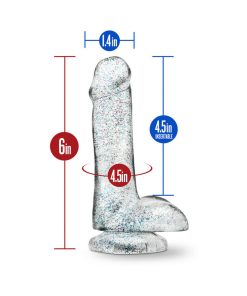Naturally Yours 6 In. Glitter Cock Realistic Dildo With Balls Sparkling Clear