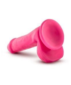 Neo 6 In. Dual Density Dildo With Balls Neon Pink