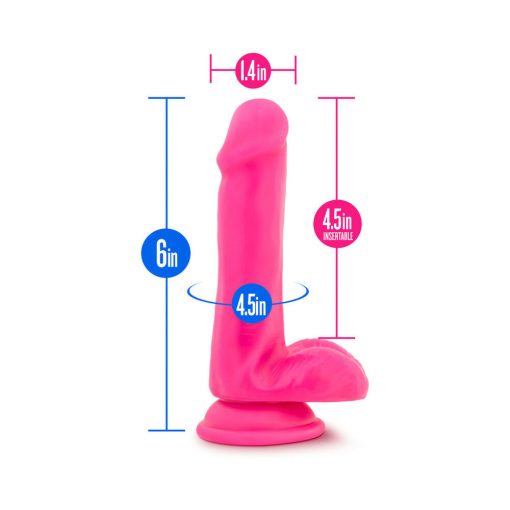 Neo 6 In. Dual Density Dildo With Balls Neon Pink - Image 9
