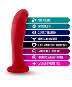 Temptasia Jezebel 6 In. Curved Silicone Dildo With Heart-Shaped Suction Cup Crimson