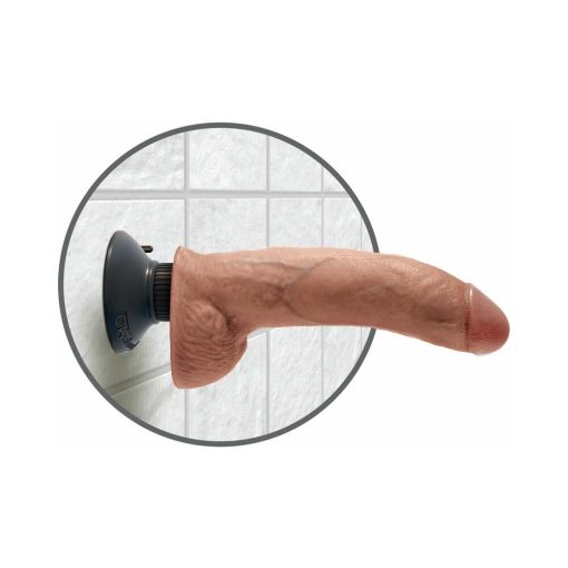 King Cock 9 In. Vibrating Cock With Balls Poseable Suction Cup Dildo Tan - Image 4