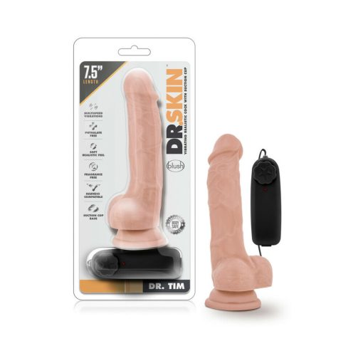 Dr. Skin Dr. Tim Realistic 7.5 In. Vibrating Dildo With Balls Beige