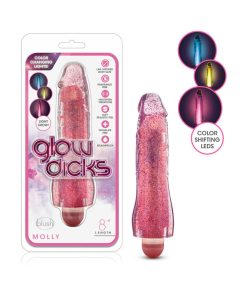 Glow Dicks Molly Color Changing 8 In. Vibrating Dildo Glitter Pink