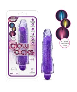 Glow Dicks Molly Color Changing 8 In. Vibrating Dildo Glitter Purple