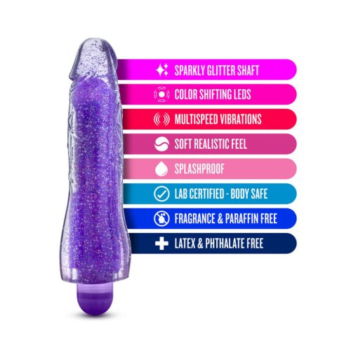 Glow Dicks Molly Color Changing 8 In. Vibrating Dildo Glitter Purple - Image 7