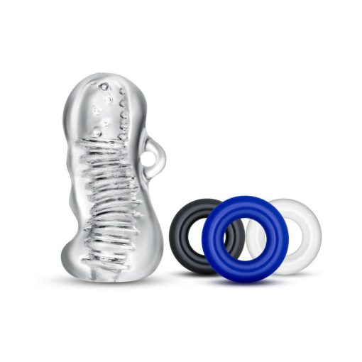 Quickie Kit Jerk Off Stroker & 3-Piece Cockring Set Clear - Image 2