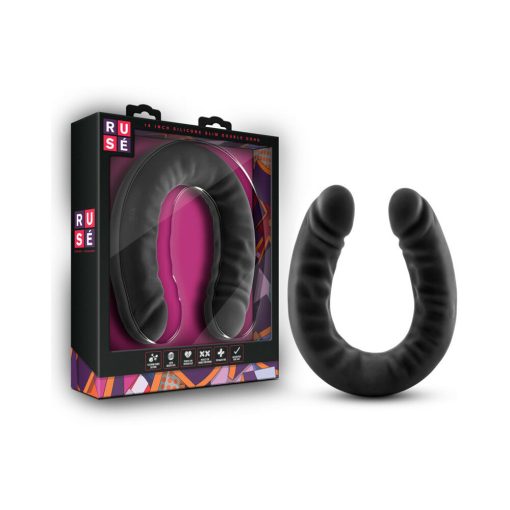Ruse Realistic 18 In. Silicone Slim Double Dildo Black