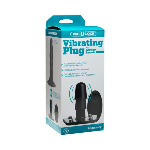 Vac-U-Lock Vibrating Plug With Snaps & Wireless Remote Black