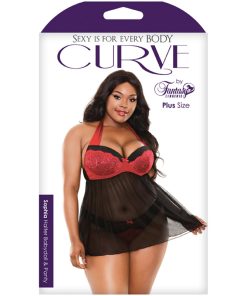 Fantasy Lingerie Curve Sophia Halter Babydoll & Panty Red/Black 3Xl/4Xl