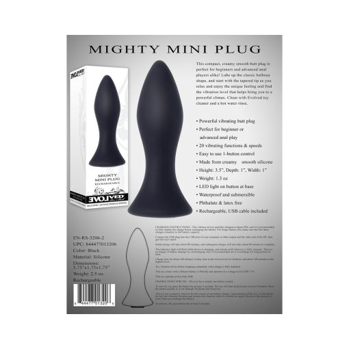 Evolved Mighty Mini Rechargeable Vibrating Silicone Anal Plug Black - Image 7