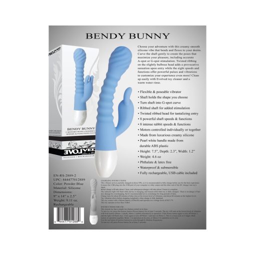 Evolved Bendy Bunny Rechargeable Poseable Silicone Rabbit Vibrator Blue - Image 12