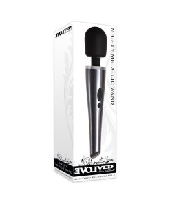 Evolved Mighty Metallic Wand Rechargeable Silicone Wand Vibrator Chrome/Black