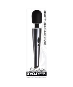 Evolved Mighty Metallic Wand Rechargeable Silicone Wand Vibrator Chrome/Black