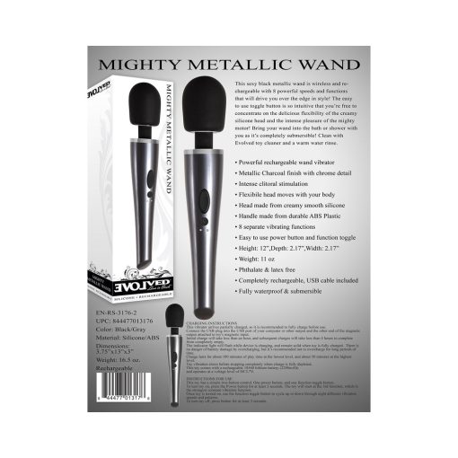 Evolved Mighty Metallic Wand Rechargeable Silicone Wand Vibrator Chrome/Black - Image 9