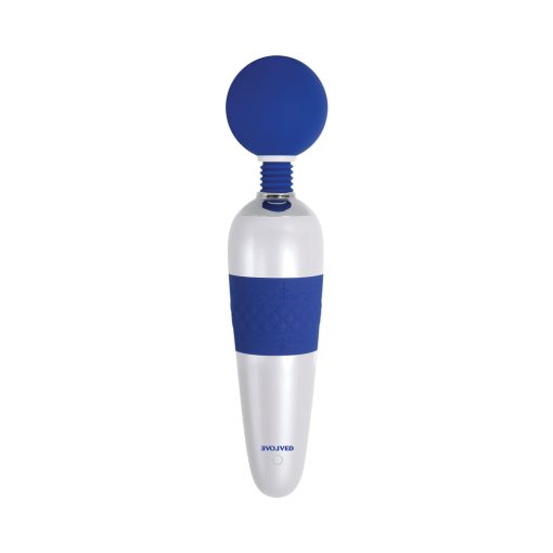Evolved On The Dot Rechargeable Silicone Flexible Head Wand Vibrator Blue/White - Image 2