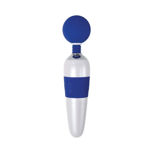 Evolved On The Dot Rechargeable Silicone Flexible Head Wand Vibrator Blue/White - Image 3