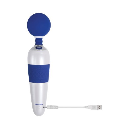 Evolved On The Dot Rechargeable Silicone Flexible Head Wand Vibrator Blue/White - Image 7