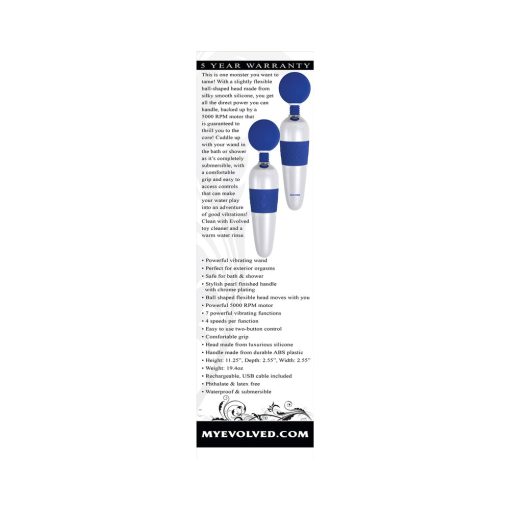 Evolved On The Dot Rechargeable Silicone Flexible Head Wand Vibrator Blue/White - Image 9