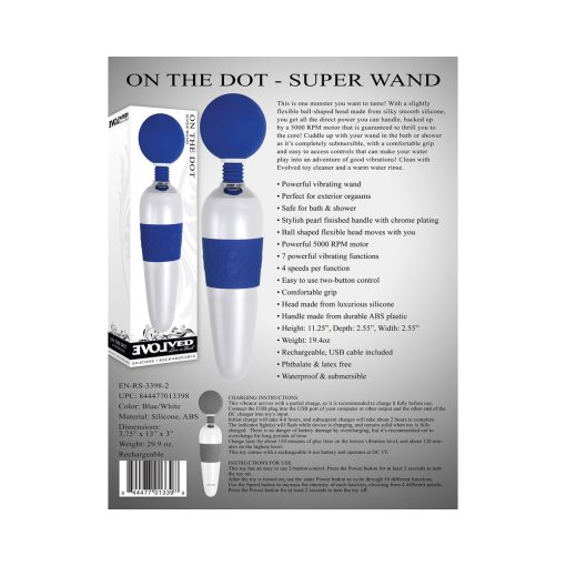 Evolved On The Dot Rechargeable Silicone Flexible Head Wand Vibrator Blue/White - Image 10