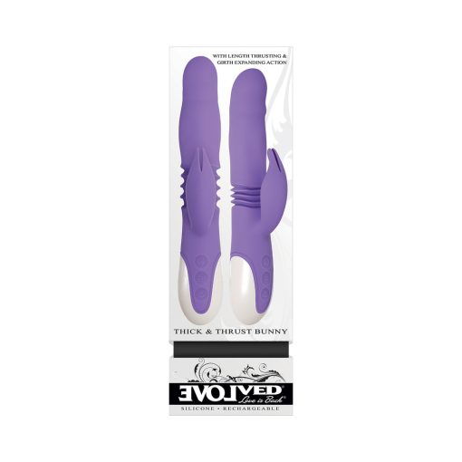 Evolved Thick & Thrust Bunny Rechargeable Thrusting Silicone Rabbit Vibrator Purple - Image 10