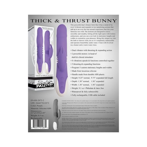 Evolved Thick & Thrust Bunny Rechargeable Thrusting Silicone Rabbit Vibrator Purple - Image 12