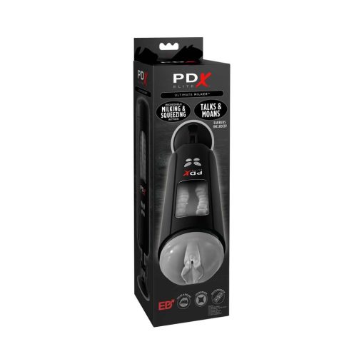 Pdx Elite Ultimate Milker Gyrating Suction Stroker With Audio And Suction Cup Clear/Black