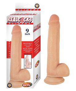 Realcocks Sliders 9In Moveable Skin Bendable Harness Compatible Suction Cup Base Flesh