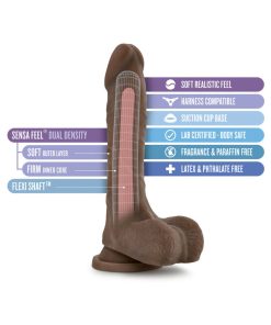 Au Naturel Mister Perfect 8.5 In. Posable Dual Density Dildo With Balls Brown