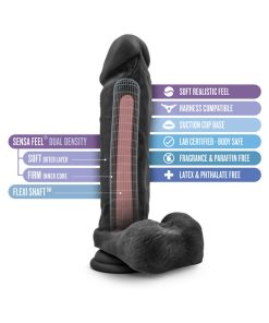 Au Naturel Bold Massive 9 In. Posable Dual Density Dildo With Balls Black
