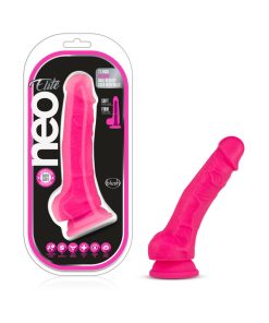 Neo Elite 7.5 In. Silicone Dual Density Dildo With Balls Neon Pink