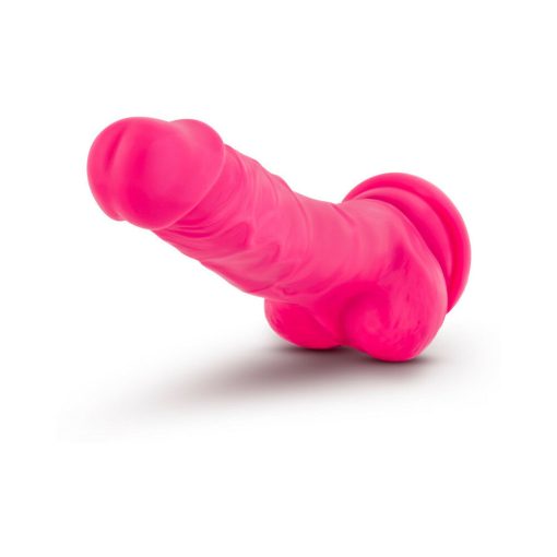 Neo Elite 7.5 In. Silicone Dual Density Dildo With Balls Neon Pink - Image 3