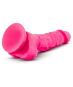 Neo Elite 7.5 In. Silicone Dual Density Dildo With Balls Neon Pink