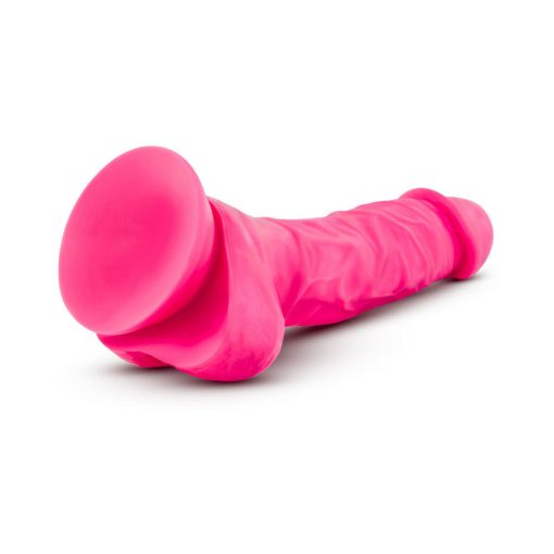 Neo Elite 7.5 In. Silicone Dual Density Dildo With Balls Neon Pink - Image 4