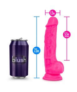 Neo Elite 7.5 In. Silicone Dual Density Dildo With Balls Neon Pink