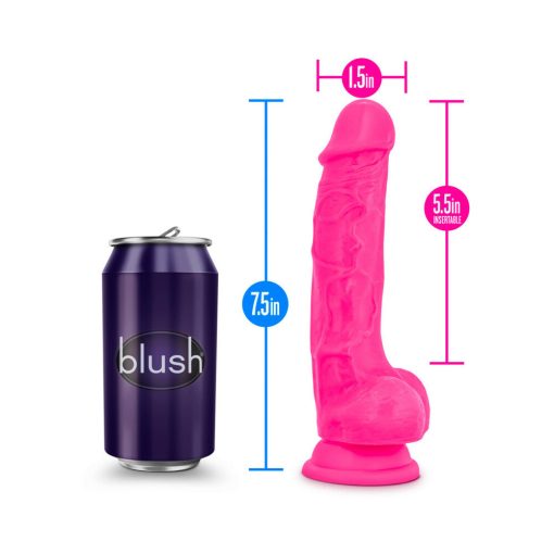 Neo Elite 7.5 In. Silicone Dual Density Dildo With Balls Neon Pink - Image 7