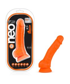 Neo Elite 7.5 In. Silicone Dual Density Dildo With Balls Neon Orange