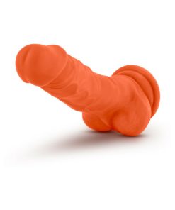 Neo Elite 7.5 In. Silicone Dual Density Dildo With Balls Neon Orange