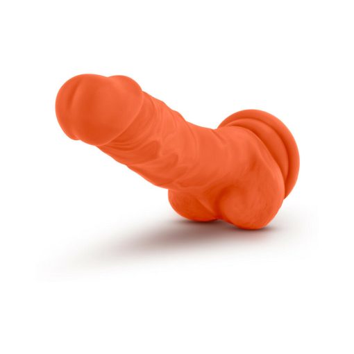 Neo Elite 7.5 In. Silicone Dual Density Dildo With Balls Neon Orange - Image 3