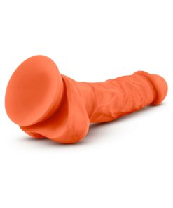Neo Elite 7.5 In. Silicone Dual Density Dildo With Balls Neon Orange