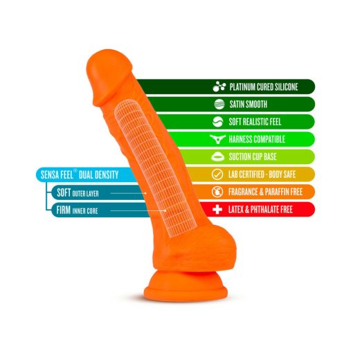 Neo Elite 7.5 In. Silicone Dual Density Dildo With Balls Neon Orange - Image 5