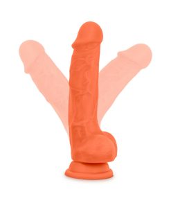 Neo Elite 7.5 In. Silicone Dual Density Dildo With Balls Neon Orange