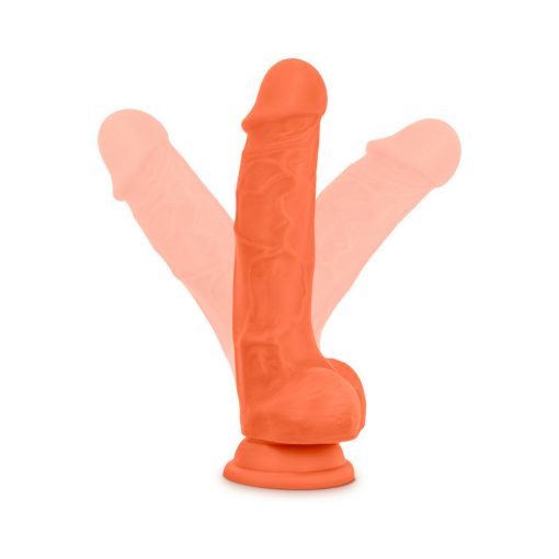 Neo Elite 7.5 In. Silicone Dual Density Dildo With Balls Neon Orange - Image 6