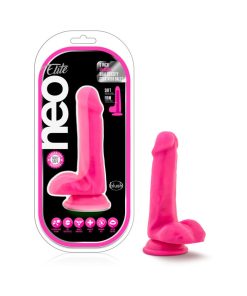Neo Elite 6 In. Silicone Dual Density Dildo With Balls Neon Pink