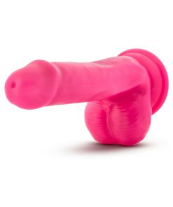 Neo Elite 6 In. Silicone Dual Density Dildo With Balls Neon Pink