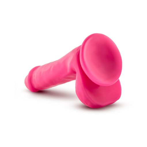 Neo Elite 6 In. Silicone Dual Density Dildo With Balls Neon Pink - Image 5